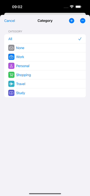 todist categories interface